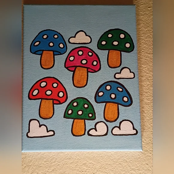 Handpainted Colorful Mushroom Canvas Art Wall Decor 8x10 Boho Cottagecore Gift - Picture 2 of 3